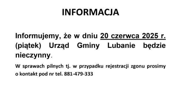 Urząd Gminy Lubanie nieczynny !!!